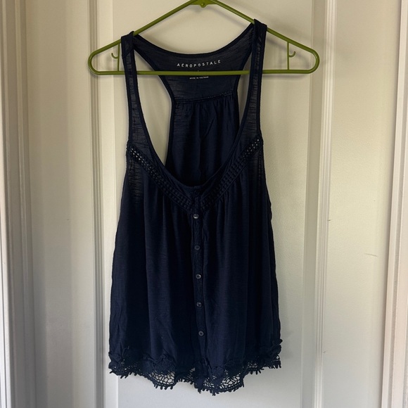 Aeropostale Tops - Aeropostale Dark Blue Lace-Trimmed Tank Top / M28